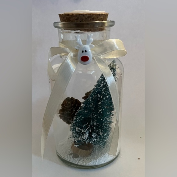 New in box glass mason jar with faux Christmas tree, snow, & pinecones - Picture 4 of 8